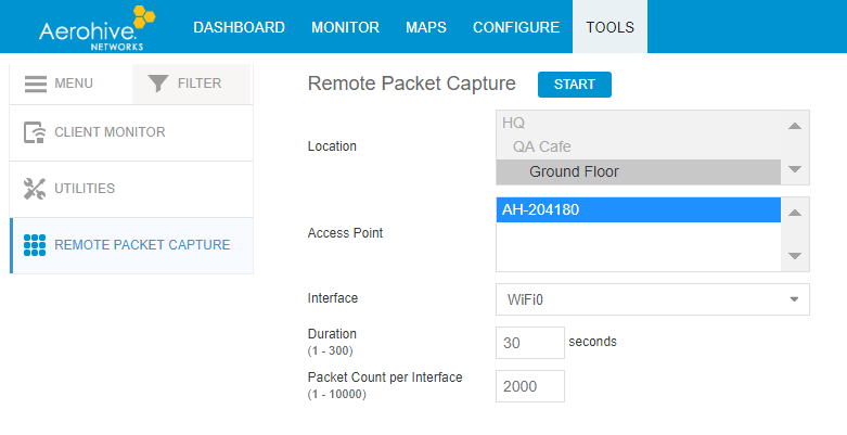 aerohive start capture