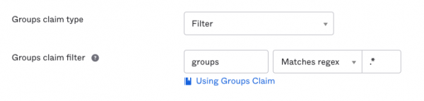groups claim filter matches regex .*